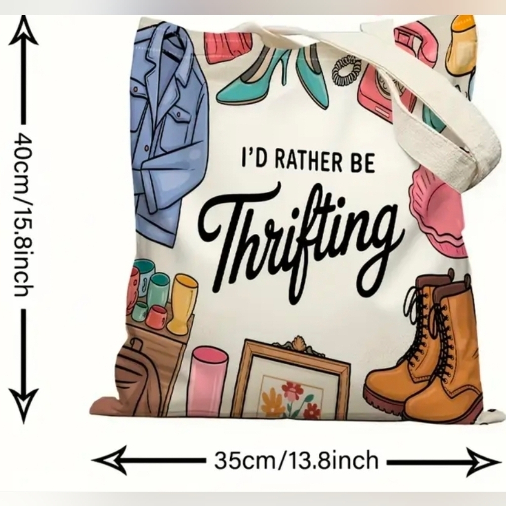 Tote Bag ' I'd Rather Be Thrifting' Canvas Bag. New - Picture 2 of 3